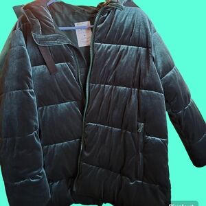 GAP Green Velvet Puffer Coat Medium
